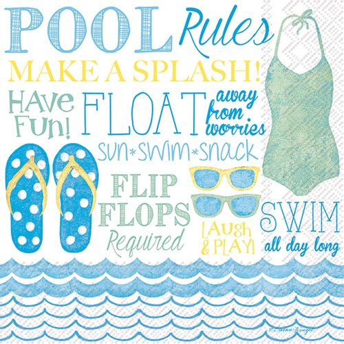 Celebrate the Home Summer 3-Ply Paper Cocktail Napkins, Pool Rules, 20-Count