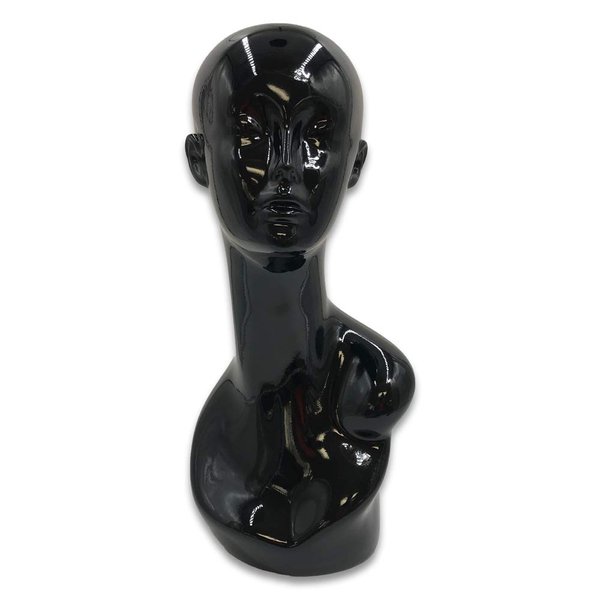 N'icePackaging - Life-Sized Glossy Black Mannequin Head - Poly-Resin - For Merchandise or Showcase - Free-Standing - Hats/Wigs/Necklace/Scarfs