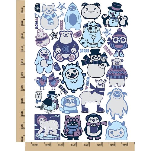 Yetis and Winter Animals Temporary Tattoo Water Resistant Fake Body Art Set Collection - Color (One Sheet)