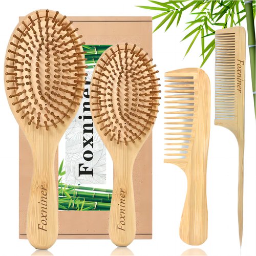 Foxniner Hair Brush, Bamboo, Wooden, Eco Friendly Paddle Hairbrush for Women Men and Kids, Make T...