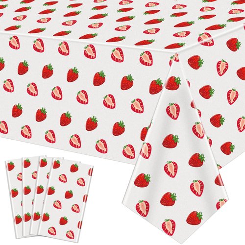 4 Pack Strawberry Party Tablecloth Strawberry Table Cloth Sweet One Birthday Table Cover Berry First Birthday Tablecloth Plastic Strawberry Theme Party Decor Summer Fruit Party Supplies 86 x 51 Inch