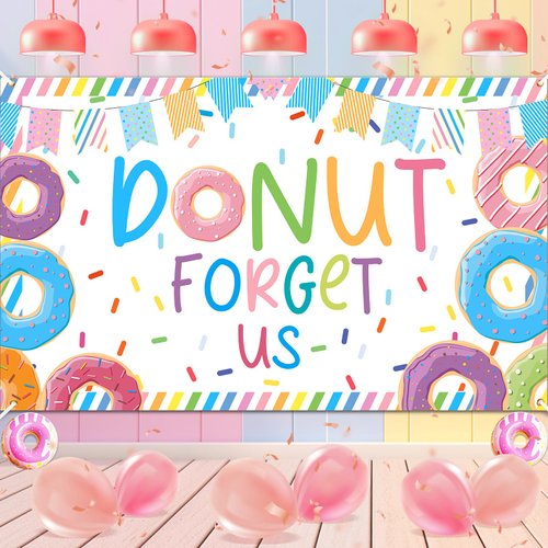 Retirement Party Decorations Donut Forget Us Banner Backdrop Farewell Donut Going Away Career Change Retirement Party Decorations for Coworker Employee Friend Goodbye Party Supplies