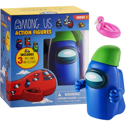 P.M.I. Among Us Action Figure | One of Four 4.5-Inch-Tall Collectibles | Among Us Toys and Playable Mini Toys | Blue Ghost in The Green Hooded Figure with Hidden Hat and Hands