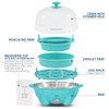 Elite Gourmet EGC-007T# Rapid Egg Cooker, 7 Easy-To-Peel, Hard, Medium, Soft Boiled Eggs, Poacher, Omelet Maker, Auto Shut-Off, Alarm, 16-Recipe Booklet, Teal