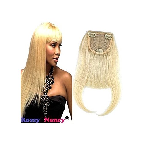 Voloria #613 Blonde Color Brazilian Human Hair Clip-in Hair Bang Full Fringe Short Straight Hair Extension for women 6-8inch