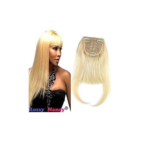 Voloria #613 Blonde Color Brazilian Human Hair Clip-in Hair Bang Full Fringe Short Straight Hair Extension for women 6-8inch