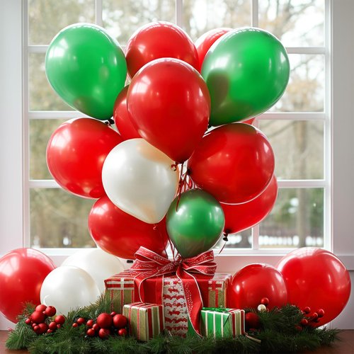 TecUnite 100 Pcs Christmas Balloons Green White Red 13 Inch Latex Balloons Colorful Round Balloons for Christmas Wedding Birthday Holiday Party Decoration