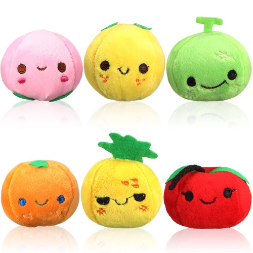 6 Pcs Soft Mini Plush Fruits Colorful Stuffed Fruits Lovely Peach Orange Pineapple and Cantaloupe for Toddlers Backpack Keychain Easter Eggs Fillers Basket Stuffers Birthday Gifts Party Decor