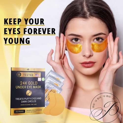 24K Gold Under Eye Patches , Eye Mask ,Eye Patches for Puffy Eyes and Dark Circles , Eye Masks Skincare, Under Eye Pads for Puffiness and Treatment for Women Collagen Eye Pads, Eye Care (22 Pairs)