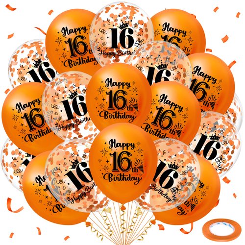 16th Birthday Balloons for Girls Boys 18Pcs Orange Happy 16th Birthday Latex Balloons Orange 16th Birthday Party Decorations for Kids 16th Birthday Anniversary Fall Halloween Party Supplies 12 Inch