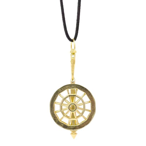 Breezy Made in USA, Multipurpose Fidget Spinner Top, Stress Relief Accessory Toy, Spinning Top Amulet Jewelry Necklace Keychain, 3pk Necklace Cords + Drawstring Pouch, Shiny Brass, Ferris Wheel