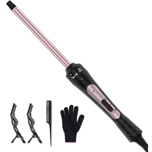 3/8 Inch Curling Iron, Small Curling Wand for Short & Long Hair, Ceramic Wand Curling Iron with 2 Temperature, Instant Heat Up, Include Heat Protective Glove & 2 Clips