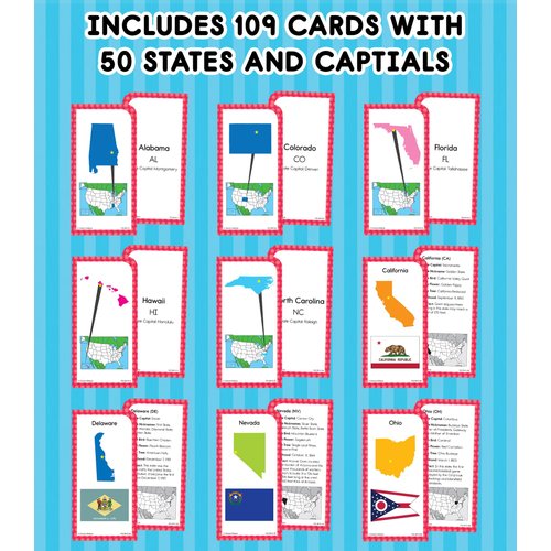 Carson Dellosa States and Capitals Flash Cards for Kids Ages 8+, Geography Flash Cards with US History, Fun Facts, Grade 3, Grade 4 and Grade 5