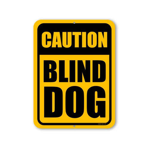 Honey Dew Gifts, Caution Blind Dog, 9 inch by 12 inch, Made in USA, Tin Sign, Outdoor Sign, Dog Signs Warning, Dog Decorations for the Home, Dog Lover Gift Ideas, Pet Decor for Home, HDG-1437