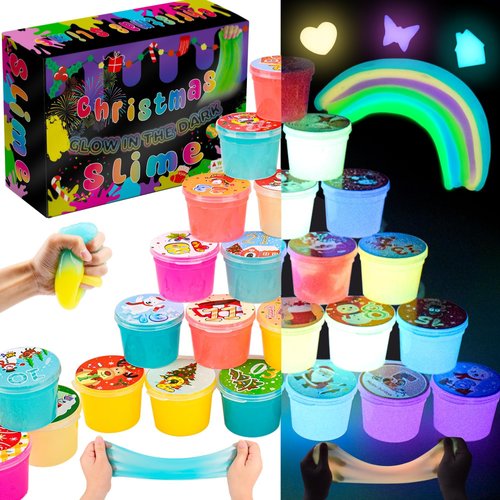 Christmas Glow in The Dark Slime 24Pcs - Advent Calendar 2024 Stocking Stuffers, Stretchy, Soft, and Non-Sticky Slime Party Favors, Girls, Boys, Kids, Christmas Slime Toy