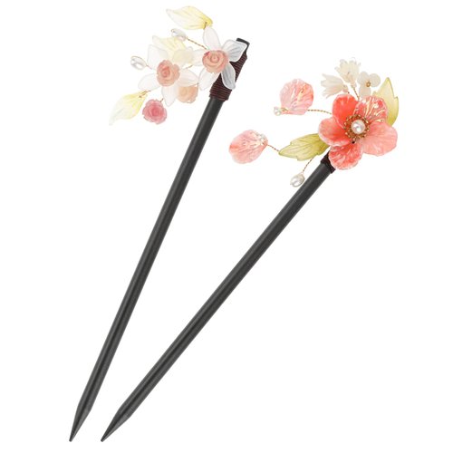 2 Pcs Chinese Wooden Hair Sticks Retro Wooden Hairpins Traditional Flower Hair Sticks Japanese Classic Hair Chopsticks Handmade Flower Hair Accessories for Women Long Hair