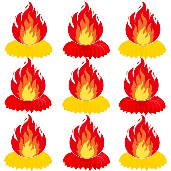 10Pcs Fire Flame Theme Honeycomb Centerpieces Fire Birthday Party Decorations for Table Flame Theme Centerpiece Decorations for Firefighter Fire Truck Birthday Party Supplies