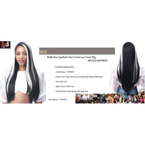 Bobbi Boss Long Straight Synthetic Hair 5 inch Deep Part Lace Front Wig - MLF553 SAFFRON, Hand Tied Deep Part Lace Front Wigs with Natural Baby Hair, High Heat Resistant wigs (TT4/27430, Natural Black to Honey,Brown,Auburn)