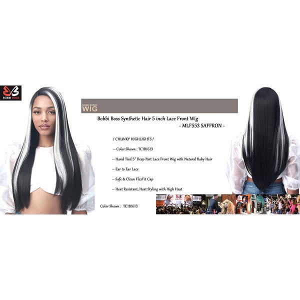 Bobbi Boss Long Straight Synthetic Hair 5 inch Deep Part Lace Front Wig - MLF553 SAFFRON, Hand Tied Deep Part Lace Front Wigs with Natural Baby Hair, High Heat Resistant wigs (TT4/27430, Natural Black to Honey,Brown,Auburn)