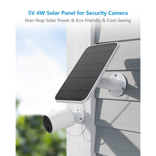 Solar Panel Compatible with Eufycam 2C/2C Pro/E40/E20/2/2 Pro/E, 5V 4W Solar Panels for Camera, Continuous Power Supply, Micro USB & Type-C Port 9.8ft Cable, IP65 Waterproof, Secure Wall Mount, 1 Pack