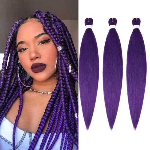 Purple Braiding Hair Extensions 16 Inch Pre stretched Braiding Hair Hot Water Setting Synthetic H...