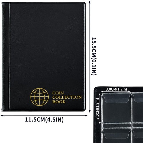 Coin Collection Album - Coin Holder Book Coin Storage Album Money Penny Pocket for Collectors CS01 (Pocket Size 30x30mm/1.2x1.2 in[120 Pockets], Elegant Black)
