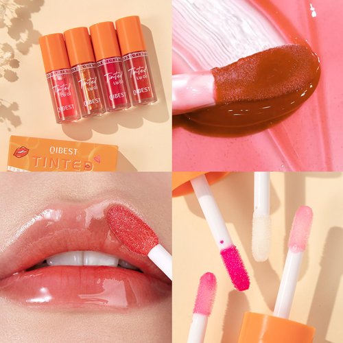 URQT 4 PCS Hydrating Tinted Lip Oil, Colorless Translucent Shiny Pearl Texture Lip Glow Oil, Nourishing & Non-sticky Long Lasting High Shine Lip Plumping Glass Finish Liquid Lip Gloss (Set A)