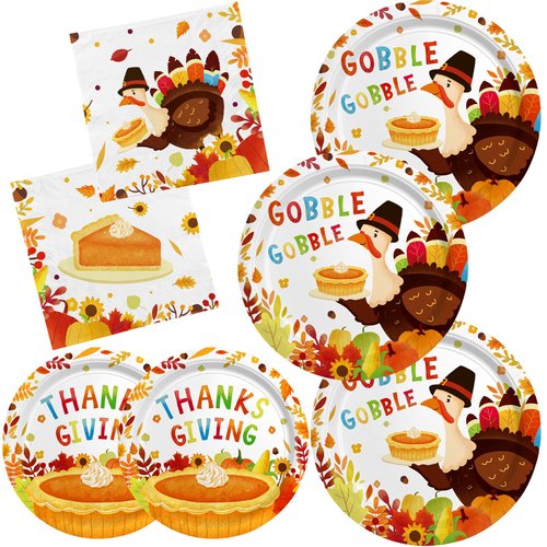 Thanksgiving Turkey Party Supplies Kit - Autumn-Themed Disposable Dinnerware Set with Plates and Napkins for 50 - for Thanksgiving Party Decoration