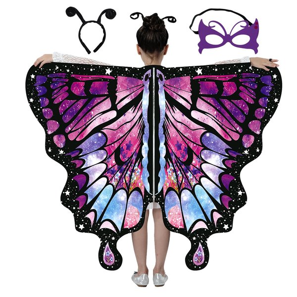 WhiteUniQoon Butterfly Costume Halloween Costumes for Girls Kids, Butterfly Wings Costume Cape Shawl for Girls Fairy Wing (014)