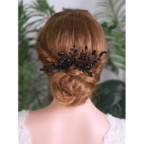 YERTTER Black Crystal Hair Comb Vintage Beaded Bridal Headpiece for Women's Wedding and Special Occasions