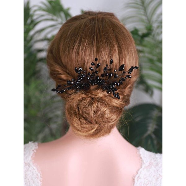 YERTTER Black Crystal Hair Comb Vintage Beaded Bridal Headpiece for Women's Wedding and Special Occasions
