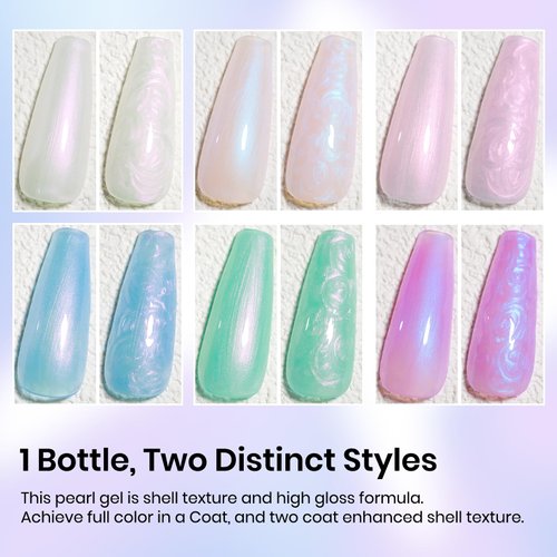 MIZHSE Pearl Gel Nail Polish Set, 6 Colors Iridescent Shimmer Aurora Blue Pearl White Purple Mermaid Gel Nail Polish Soak Off U V LED Shell Thread Effect,for Nail Salon Home Manicure