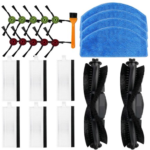 Replacement Parts for Tikom G8000,for Tikom G8000 Pro, for Laresar Evol 3,for HONITURE G20 Robot Vacuum Cleaner Accessories, 2 Main Roller Brush, 10 Side Brushes, 6 Hepa Filters, 4 Mop Pads