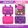 kinsho Bento Lunch Box for Kids Toddlers Girls, 5 Portion Sections Secure Lid, Microwave Safe BPA Free Removable Tray, Pre-School Kid Daycare Lunches Snack Container Ages 3 to 5, Pink Purple