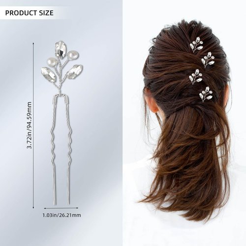 Bridal Hair Accessories - Silver Rhinestone and Pearl Hair Clips, Crystal Flower and Leaf Hair Pins for Brides, Bridesmaids and Women (6 Pieces)