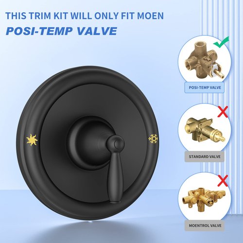 Pressure Balancing Tub and Shower Trim Kit, Compatible with Moen 2510 Shower Valve, Black