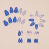 MISUD Press on Nails Short Almond Fake Nails Glossy Glue on Nails Summer Blue Acrylic Nails Stiletto Artificial Nails Cute Flower Stick on False Nails with Design 30pcs