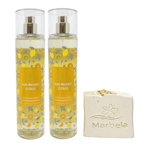 Bath & Body Works Sun Washed Fragrance Mist 2 Pack with Wild Jasmine Bar Soap, Yellow