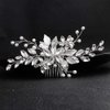 Anglacesmade Bridal Hair Comb Crystal and Pearl Side Comb for Wedding Leaf Headpiece with Marquise Bridesmaid Hair Jewelry Prom Party Festival Headdress for Women and Girls (Silver)