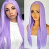GJRainDY Purple Wig Synthetic Lace Front Wig for Women 13x4 Glueless Light Purple Long Straight Wigs 24 Inch Synthetic Lace Front Wig with Natural Pre Plucked Hairline