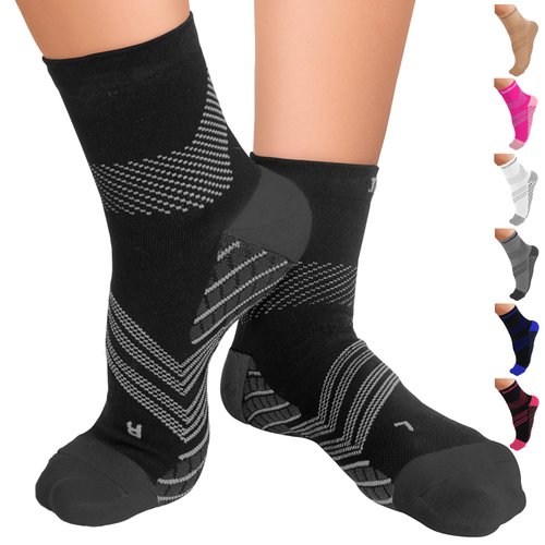 TechWare Pro Plantar Fasciitis Sock – Therapy Grade Targeted Cushion Compression Socks Women & Men. Ankle Brace Foot Sleeves with Arch Support for Achilles Tendonitis & Heel Pain Relief. Blk/Gry M