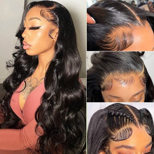 Wingirl 13×5 Lace Front Human Hair Wigs for Women 12A HD Transparent Body Wave Lace Front Wigs Human Hair Pre Plucked Bleached Knots (20 Inch (Pack of 1), black)