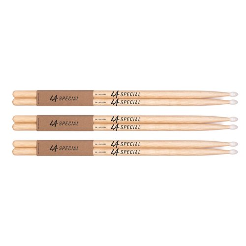 promark LA Specials - 5A Drumsticks - Drum Sticks Set for Acoustic Drums or Electronic Drums - Oval Nylon Tip - Hickory Drum Sticks - Consistent Weight and Pitch - Made in the USA - 3 Pairs