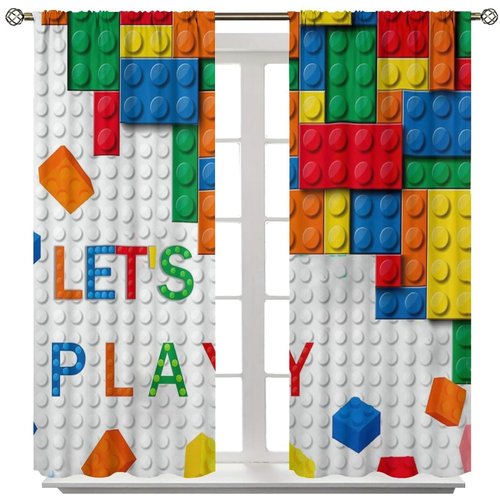 Building Block Toy Curtains Kids Nursery Abstract Colorful Toy Brick Geometric Print Pattern Window Drapes for Boys Girls Bedroom Playroom 2 Panels W42 x L45 Inch Decor
