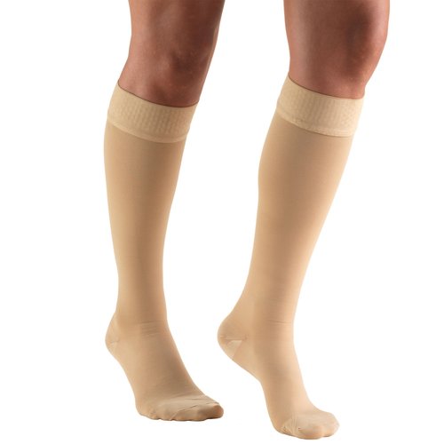 Truform 20-30 mmHg Compression Stockings for Men and Women, Knee High Length, Dot Top, Closed Toe, Beige, Small