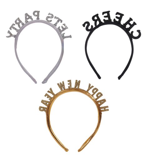 BinaryABC Happy New Years Headband,Lets Party Cheers Headband,2025 New Year Eve Party Favors Gifts,3Pcs