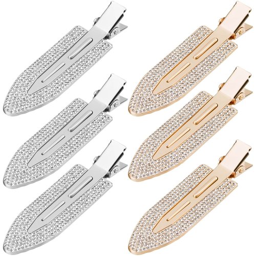 PAGOW 6Pcs Rhinestone No Bend Hair Clips, bangs hair clip with Metal Shiny Styling Diamond,No Den...