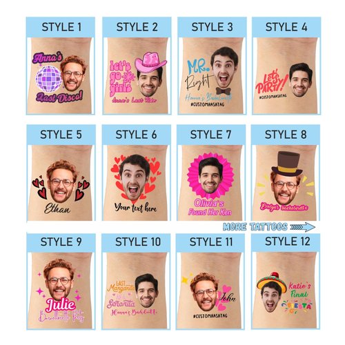 Custom Temporary Tattoos, Groom Tattoo, Temporary Tattoos Women, Bachelorette Party Favors, Funny Temporary Tattoos, Team Bride Tattoos, Customizable Temporary Tattoo, Groom Face Tattoos Pack of 5
