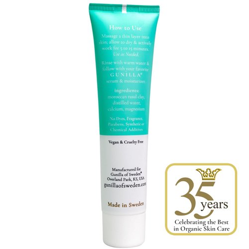 GUNILLA Skin Perfecting Clay Mask, Vegan, No Additives, 3-in-1 Deep Pore Cleansing Facial Mask, Refining, Detox & Spot Treatment, All-Natural, Pro-Grade, 35 Clay Masks 2.5 fl oz - Made in Sweden.