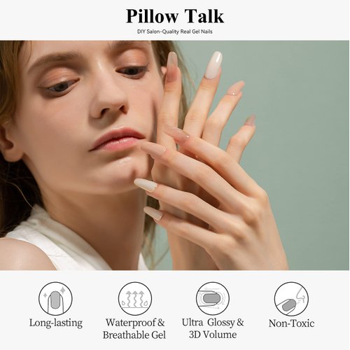 Drizzle Semi Cured Gel Nail Strips, Real Nail Polish Art Stickers (UV/LED Light Required), Glossy, Solid,Color,Full Nail Wraps Long Lasting Waterproof, Nail Strips Decal for Women (Pillow Talk)